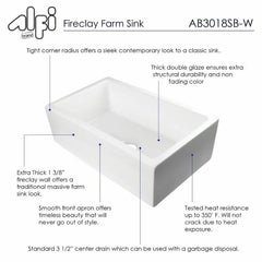 ALFI 30" Smooth Solid Thick Wall Fireclay One Bowl Farm Sink - AB3018SB - The Home Selection