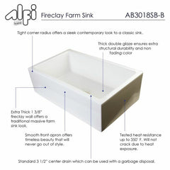 ALFI 30" Smooth Solid Thick Wall Fireclay One Bowl Farm Sink - AB3018SB - The Home Selection