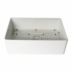ALFI 30" White Smooth Apron Workstation Step Rim Fireclay Farm Sink with Accessories - ABFS3020-W - The Home Selection