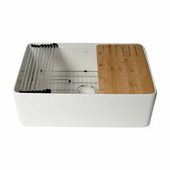 ALFI 30" White Smooth Apron Workstation Step Rim Fireclay Farm Sink with Accessories - ABFS3020-W - The Home Selection
