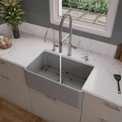 ALFI 30" x 18" Smooth Apron Single Bowl Fireclay Farm Sink - ABF3018 - The Home Selection