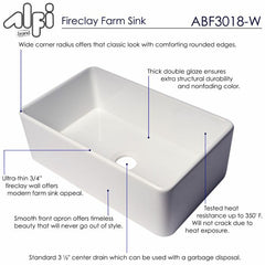 ALFI 30" x 18" Smooth Apron Single Bowl Fireclay Farm Sink - ABF3018 - The Home Selection