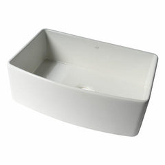 ALFI 30" x 20" White Smooth Curved Apron Single Bowl Fireclay Farm Sink with Grid - ABFC3020-W - The Home Selection