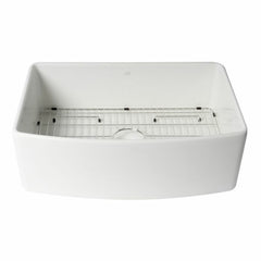 ALFI 30" x 20" White Smooth Curved Apron Single Bowl Fireclay Farm Sink with Grid - ABFC3020-W - The Home Selection