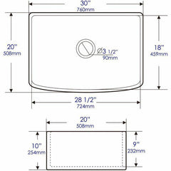 ALFI 30" x 20" White Smooth Curved Apron Single Bowl Fireclay Farm Sink with Grid - ABFC3020-W - The Home Selection