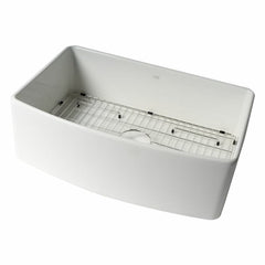 ALFI 30" x 20" White Smooth Curved Apron Single Bowl Fireclay Farm Sink with Grid - ABFC3020-W - The Home Selection