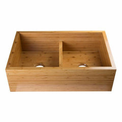 ALFI 33'' Double Bowl Apron Front Farm Bamboo Kitchen Sink - AB3321 - The Home Selection