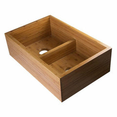 ALFI 33'' Double Bowl Apron Front Farm Bamboo Kitchen Sink - AB3321 - The Home Selection