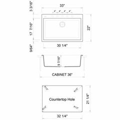 ALFI 33" Single Bowl Drop In Granite Composite Kitchen Sink - AB3322DI - The Home Selection