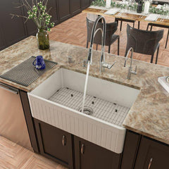 ALFI 33" Single Bowl Fluted Fireclay Farm Sink - AB532 - The Home Selection