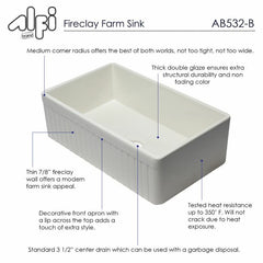 ALFI 33" Single Bowl Fluted Fireclay Farm Sink - AB532 - The Home Selection