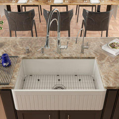 ALFI 33" Single Bowl Fluted Fireclay Farm Sink - AB532 - The Home Selection