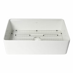 ALFI 33" White Smooth Apron Workstation Step Rim Fireclay Farm Sink with Accessories - ABFS3320S-W - The Home Selection