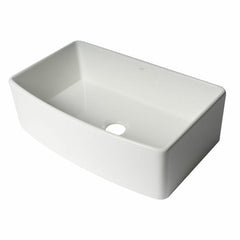 ALFI 33" White Smooth Curved Apron 33" x 20" Single Bowl Fireclay Farm Sink with Grid - ABFC3320S-W - The Home Selection