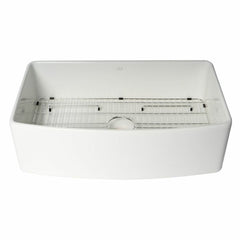 ALFI 33" White Smooth Curved Apron 33" x 20" Single Bowl Fireclay Farm Sink with Grid - ABFC3320S-W - The Home Selection