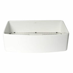 ALFI 33" White Smooth Curved Apron 33" x 20" Single Bowl Fireclay Farm Sink with Grid - ABFC3320S-W - The Home Selection