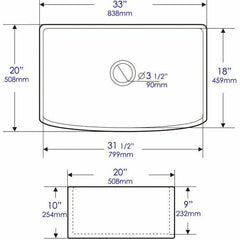 ALFI 33" White Smooth Curved Apron 33" x 20" Single Bowl Fireclay Farm Sink with Grid - ABFC3320S-W - The Home Selection