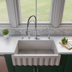 ALFI 33" x 18" Reversible Fluted / Smooth Fireclay Farm Sink - AB3318HS - The Home Selection