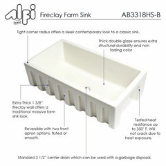 ALFI 33" x 18" Reversible Fluted / Smooth Fireclay Farm Sink - AB3318HS - The Home Selection
