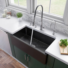 ALFI 33" x 18" Reversible Fluted / Smooth Fireclay Farm Sink - AB3318HS - The Home Selection