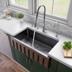 ALFI 33" x 18" Reversible Fluted / Smooth Fireclay Farm Sink - AB3318HS - The Home Selection