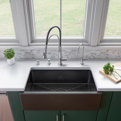 ALFI 33" x 18" Reversible Fluted / Smooth Fireclay Farm Sink - AB3318HS - The Home Selection