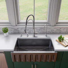 ALFI 33" x 18" Reversible Fluted / Smooth Fireclay Farm Sink - AB3318HS - The Home Selection
