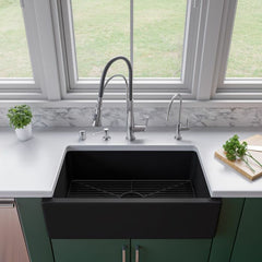 ALFI 33" x 18" Reversible Fluted / Smooth Fireclay Farm Sink - AB3318HS - The Home Selection