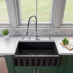 ALFI 33" x 18" Reversible Fluted / Smooth Fireclay Farm Sink - AB3318HS - The Home Selection