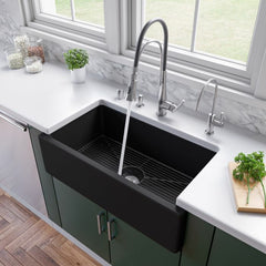 ALFI 33" x 18" Reversible Fluted / Smooth Fireclay Farm Sink - AB3318HS - The Home Selection