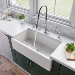 ALFI 33" x 18" Reversible Fluted / Smooth Fireclay Farm Sink - AB3318HS - The Home Selection