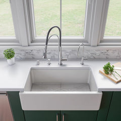 ALFI 33" x 18" Reversible Fluted / Smooth Fireclay Farm Sink - AB3318HS - The Home Selection