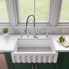 ALFI 33" x 18" Reversible Fluted / Smooth Fireclay Farm Sink - AB3318HS - The Home Selection