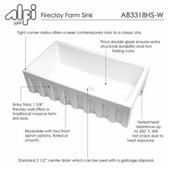 ALFI 33" x 18" Reversible Fluted / Smooth Fireclay Farm Sink - AB3318HS - The Home Selection
