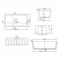 ALFI 33" x 18" Reversible Fluted / Smooth Fireclay Farm Sink - AB3318HS - The Home Selection