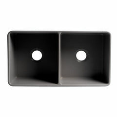 ALFI 33" x 18" Smooth Apron Double Bowl Fireclay Farm Sink - ABF3318D - The Home Selection