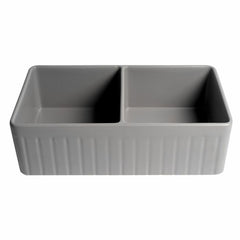 ALFI 33" x 18" Smooth Apron Double Bowl Fireclay Farm Sink - ABF3318D - The Home Selection