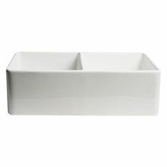 ALFI 33" x 18" Smooth Apron Double Bowl Fireclay Farm Sink - ABF3318D - The Home Selection