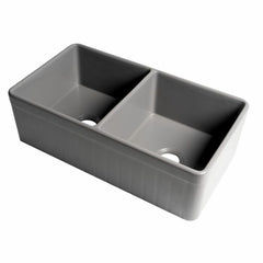 ALFI 33" x 18" Smooth Apron Double Bowl Fireclay Farm Sink - ABF3318D - The Home Selection