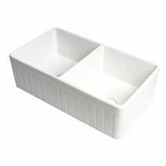 ALFI 33" x 18" Smooth Apron Double Bowl Fireclay Farm Sink - ABF3318D - The Home Selection