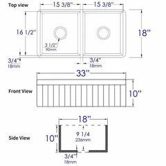 ALFI 33" x 18" Smooth Apron Double Bowl Fireclay Farm Sink - ABF3318D - The Home Selection