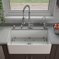 ALFI 33" x 18" Smooth Apron Single Bowl Fireclay Farm Sink - ABF3318S - The Home Selection
