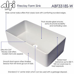 ALFI 33" x 18" Smooth Apron Single Bowl Fireclay Farm Sink - ABF3318S - The Home Selection