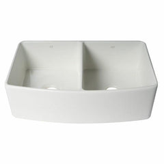 ALFI 33" x 20" White Smooth Curved Apron Double Bowl Fireclay Farm Sink with Grid - ABFC3320D-W - The Home Selection