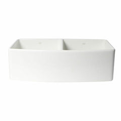ALFI 33" x 20" White Smooth Curved Apron Double Bowl Fireclay Farm Sink with Grid - ABFC3320D-W - The Home Selection