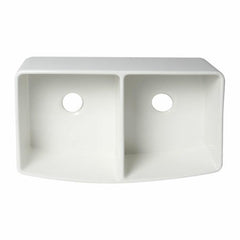ALFI 33" x 20" White Smooth Curved Apron Double Bowl Fireclay Farm Sink with Grid - ABFC3320D-W - The Home Selection