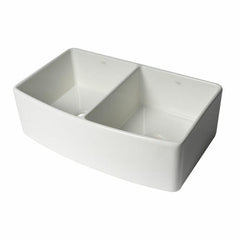 ALFI 33" x 20" White Smooth Curved Apron Double Bowl Fireclay Farm Sink with Grid - ABFC3320D-W - The Home Selection