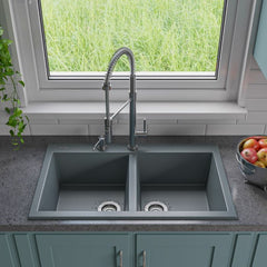 ALFI 34" Drop-In Double Bowl Granite Kitchen Sink - AB3420DI - The Home Selection