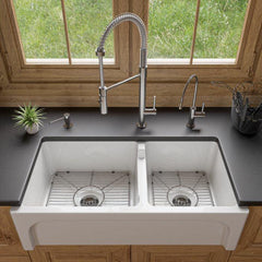ALFI 36" Apron Thick Wall Fireclay Double Bowl Farm Sink - AB3618ARCH - The Home Selection