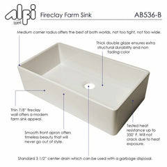 ALFI 36" Smooth Apron Single Bowl Fireclay Farm Sink - AB536 - The Home Selection